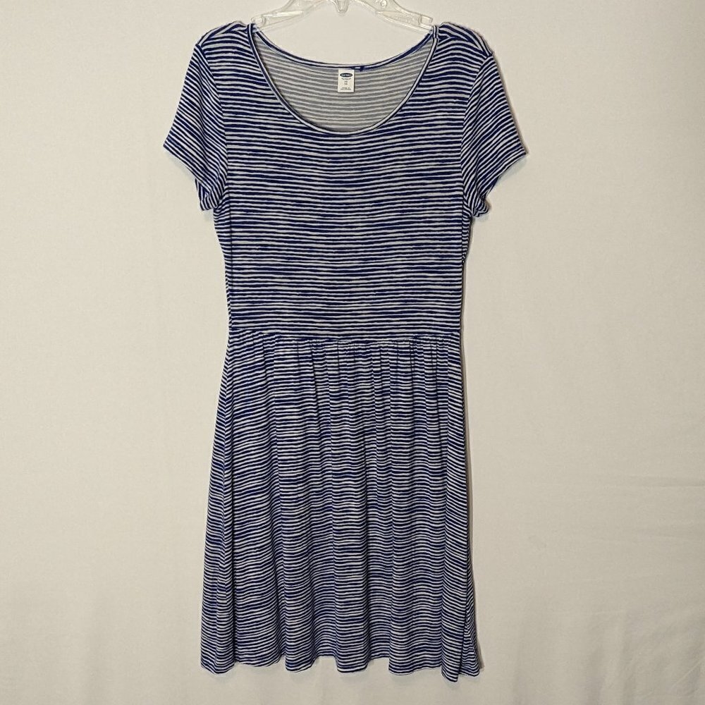 Women's OLD NAVY Blue/White Striped Casual T-Shirt Dress; Size XS